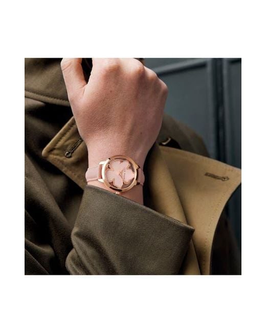 Ted Baker Pink Lilabel Leather Strap Watch, 36Mm