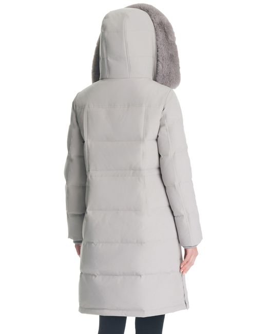 Kate Spade Longline Quilted Parka With Faux Fur Trim in Gray Lyst