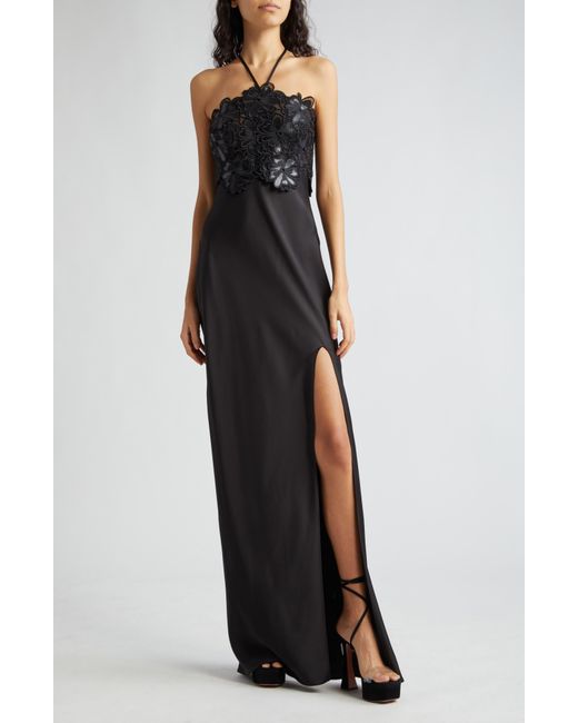 Ramy Brook Mora Floral Lace Bodice Halter Gown in Black | Lyst