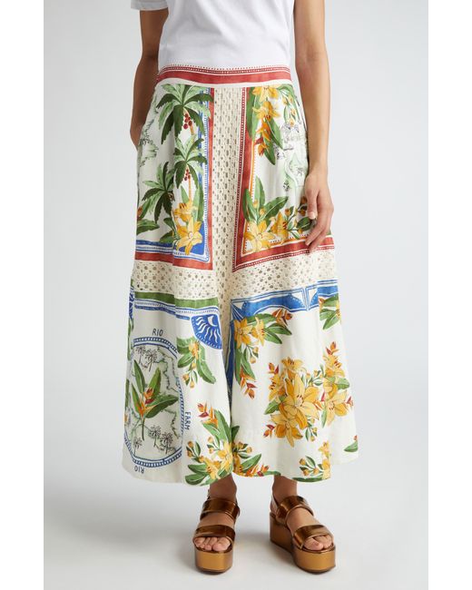 Farm Rio White Tropical Destination Linen Blend Skirt