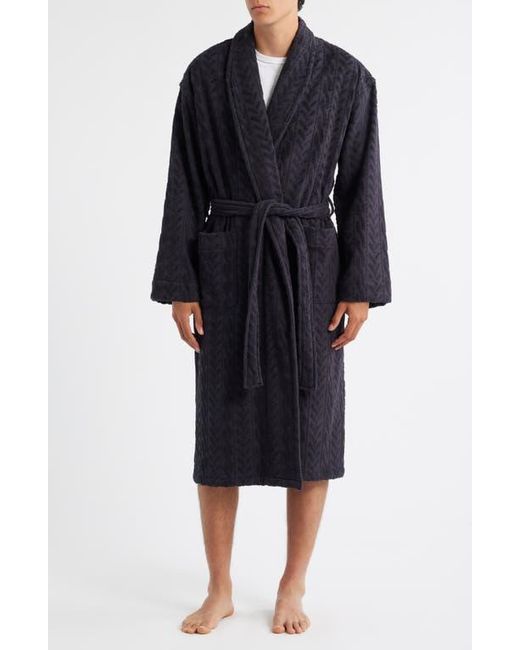 Majestic International Men's Black Textured Cotton Terry Cloth Shawl Collar Robe