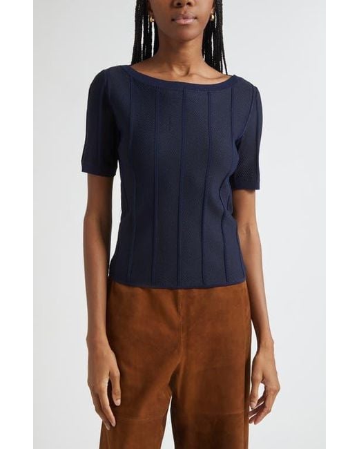 St. John Blue Diagonal Knit Sweater