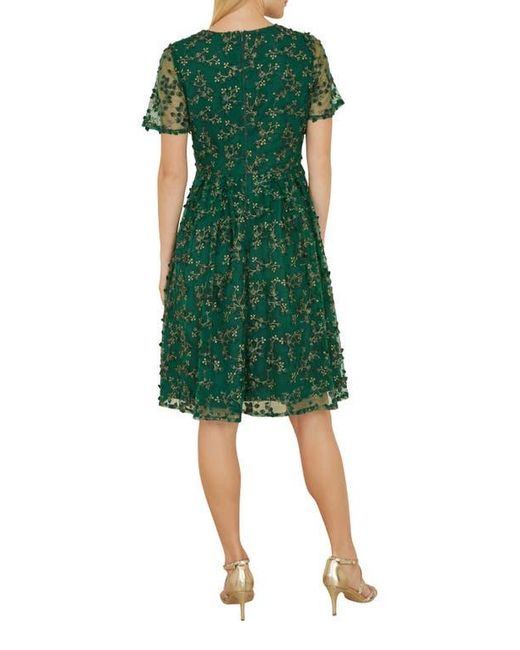 Yumi' Green Embroidered Floral Skater Dress