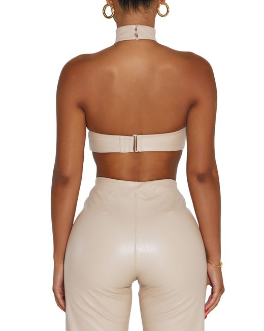 Naked Wardrobe Good Faux Leather Crop Top in Natural