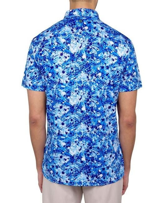 Con.struct Blue Regular Fit Palm Splatter Print Recycled Performance Golf Button-Down Shirt for men