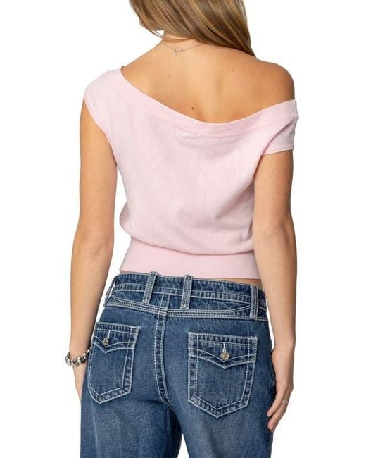 Edikted Blue Michaela One-Shoulder Top