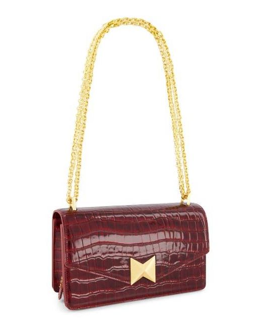 Mac Duggal Red Plated Hardware Crocodile Leather Shoulder Bag