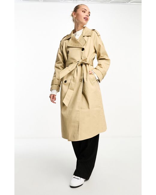 ASOS Belted Trench Coat in White Lyst