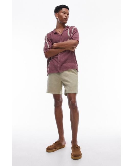 Topman Purple Oversize Short Sleeve Camp Collar Cardigan for men