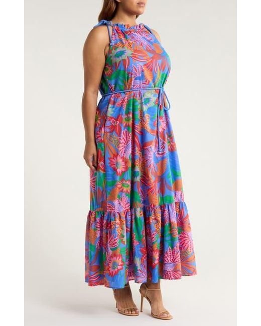 Sugarlips White Cindal Flower Print Cotton Maxi Dress