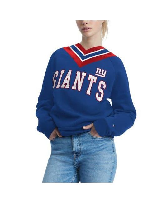 Tommy Hilfiger Blue New York Giants Heidi Raglan V-Neck Sweater