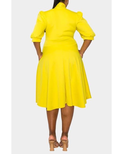 L I V D Yellow Carina Donna Fit & Flare Midi Dress