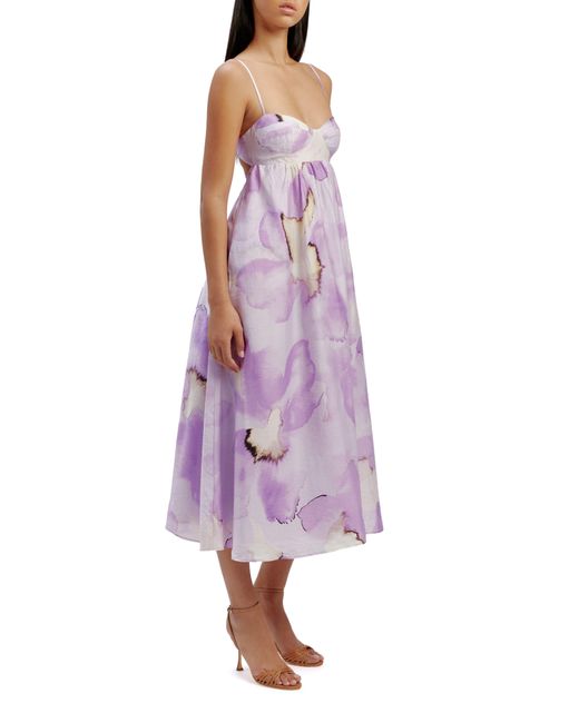 Bardot Purple Lenora Abstract Floral Midi Dress