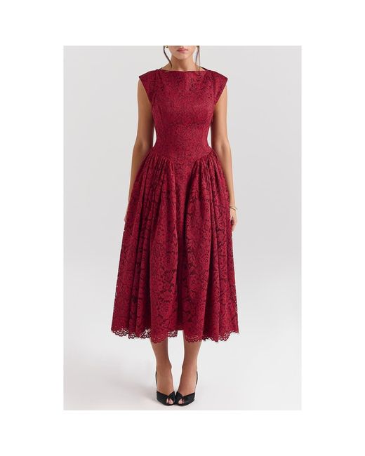 House Of Cb Women's Red Debutante Open Back Lace Midi Dress House Of Cb Women's Red Debutante Open Back Lace Midi Dress