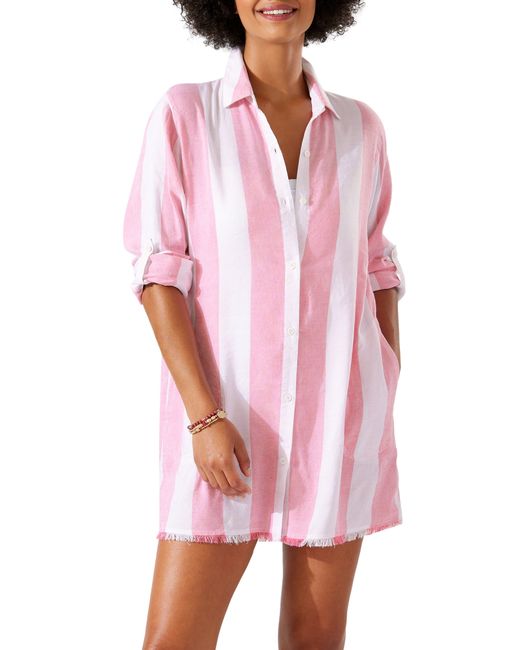 Tommy Bahama Pink Rugby Beach Stripe Cover-up Tunic Shirt