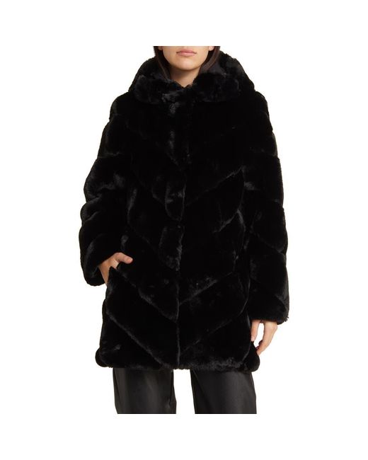 BCBGMAXAZRIA Chevron Faux Fur Hooded Jacket in Black Lyst