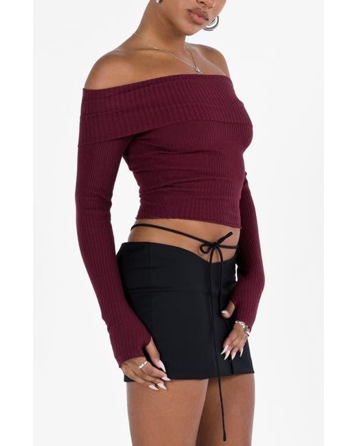 Princess Polly Red Morley Foldover Off The Shoulder Rib Sweater