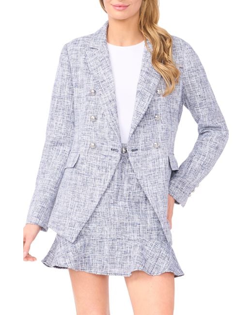 Cece Blue Tweed Double Breasted Blazer