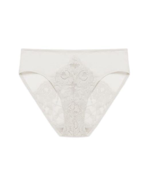 Natori White Peony Lace & Mesh Hipster Panties