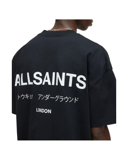 AllSaints Black Underground Oversize Organic Cotton Graphic T-shirt for men