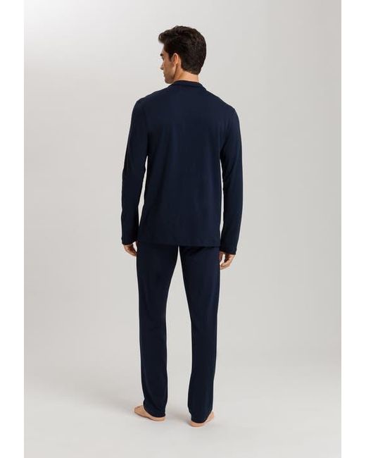 Hanro Blue Night And Day Button Front Cotton Pajama Set for men