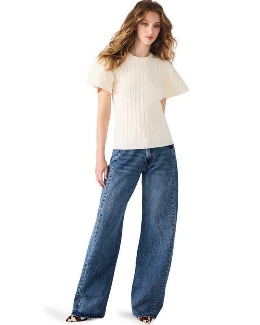 Steve Madden White Allie Short Sleeve Rib Sweater