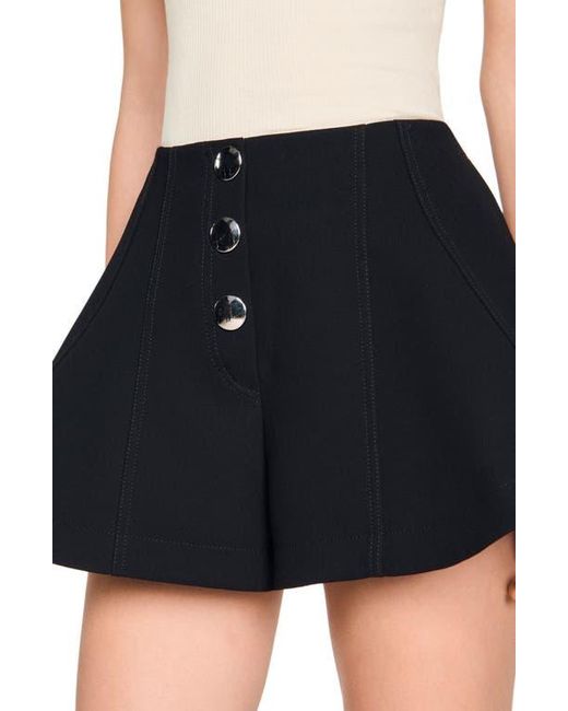 Sandro Black Press-Stud Flared Shorts
