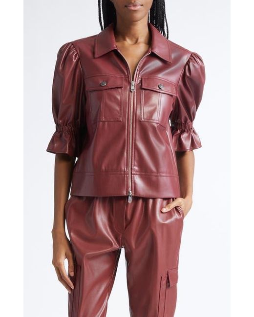 Cinq À Sept Red Holly Ruffle Faux Leather Jacket