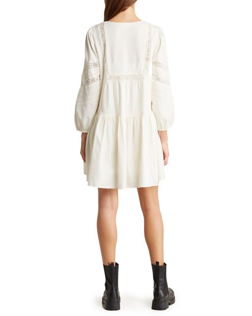 Lucky Brand White Long Sleeve Lace Inset Minidress