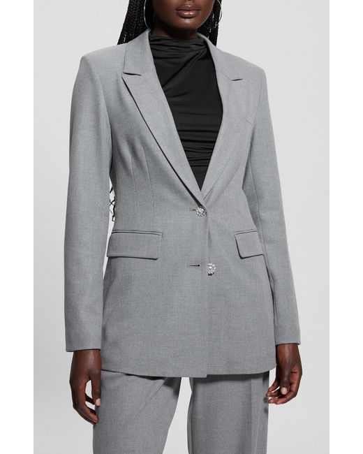 Guess Gray Doris Rhinestone Button Blazer