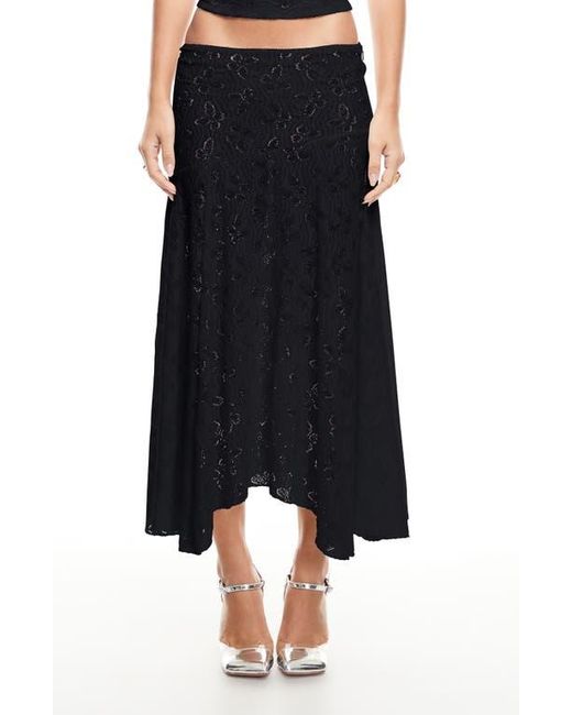 Lioness Black Tidal Pointelle Asymmetric Midi Skirt