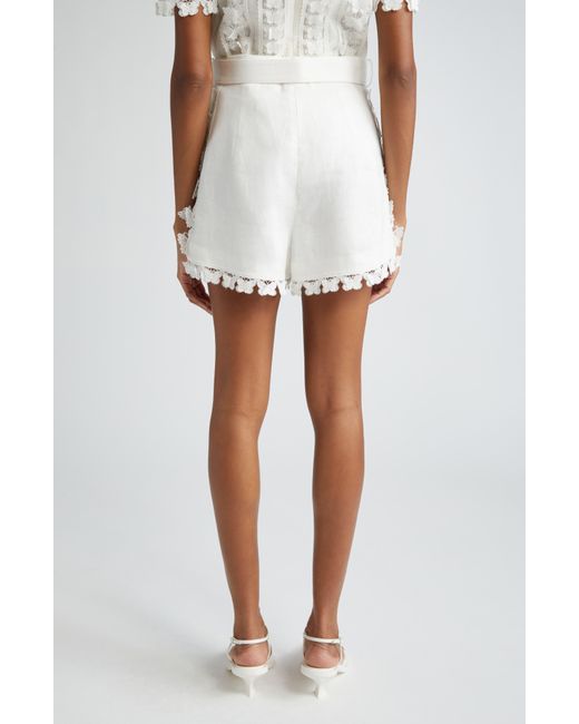 Zimmermann White Butterfly High Waist Linen Shorts