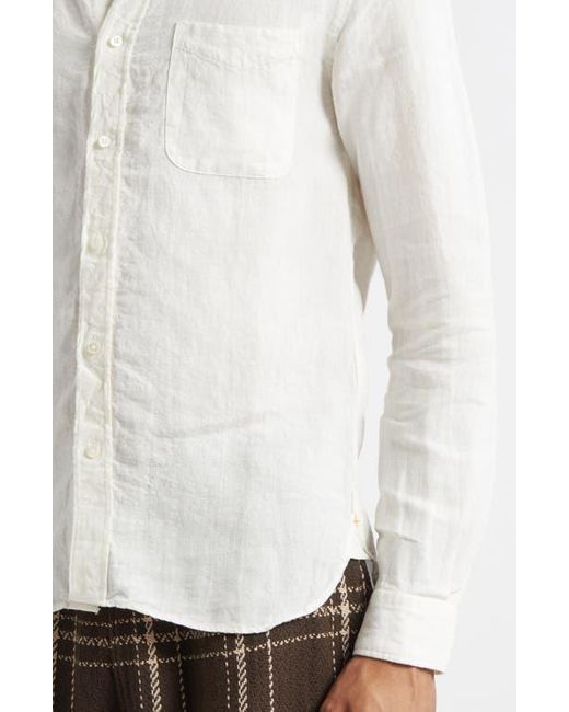 Beams Plus White Linen Chambray Button-Down Shirt for men