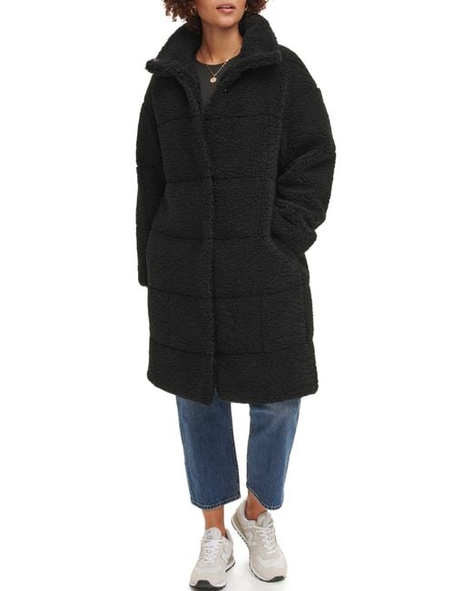 Levi's Black Long Length Patchwork Quilted Teddy Coat