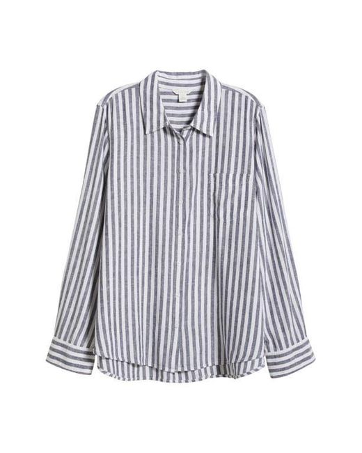 Caslon Gray Stripe Linen Blend Button-Up Shirt
