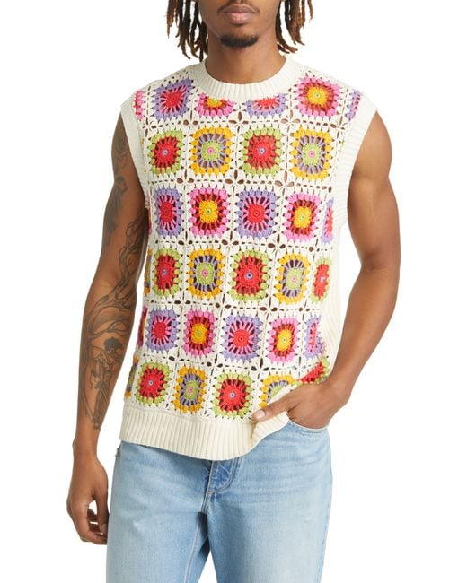 Native Youth Red Mandala Crochet Vest for men