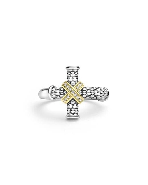 Lagos White Anthem 2-Tone Diamond Cross Necklace