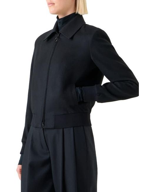 Akris Punto Black Wool Blend Crop Bomber Jacket