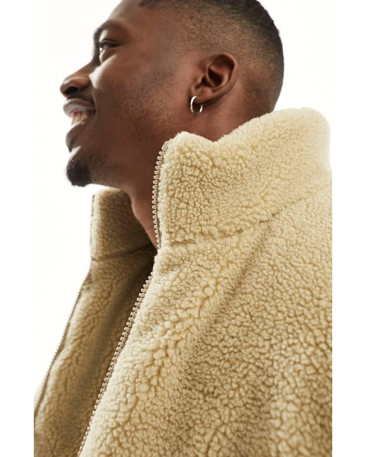 ASOS Fleece Puffer Jacket in Natural for Men Lyst