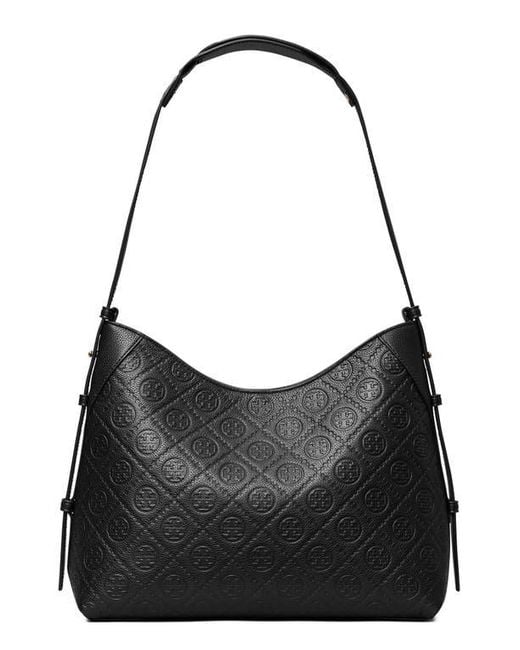 Tory Burch Black T Monogram Pebble Leather Messenger Bag