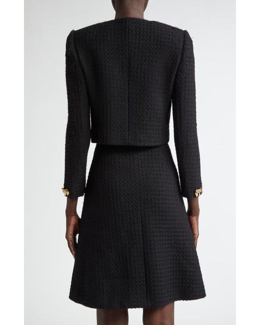 Oscar de la Renta Black Bow Detail Wool Tweed Crop Jacket