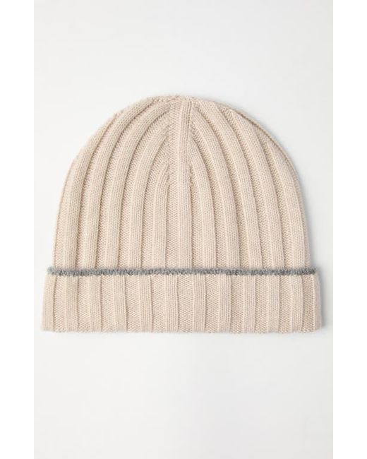 Brunello Cucinelli Natural Cashmere Rib Knit Beanie for men