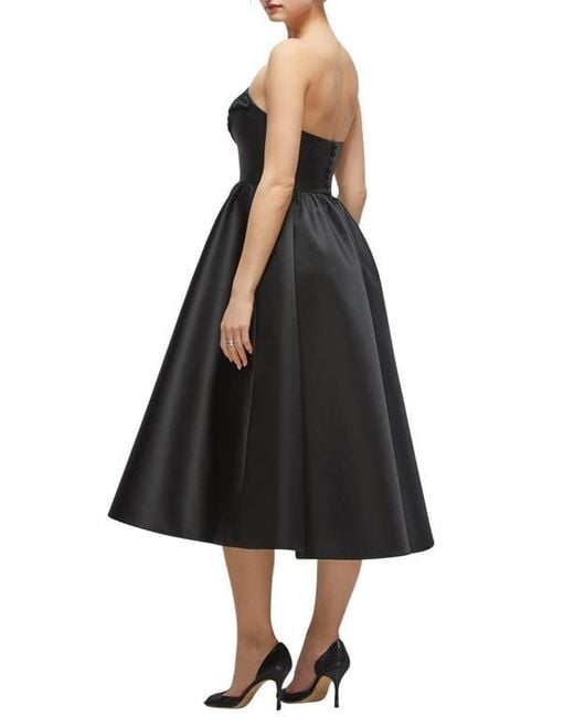 Dessy Collection Black Floral Embellished Strapless Fit & Flare Midi Cocktail Dress