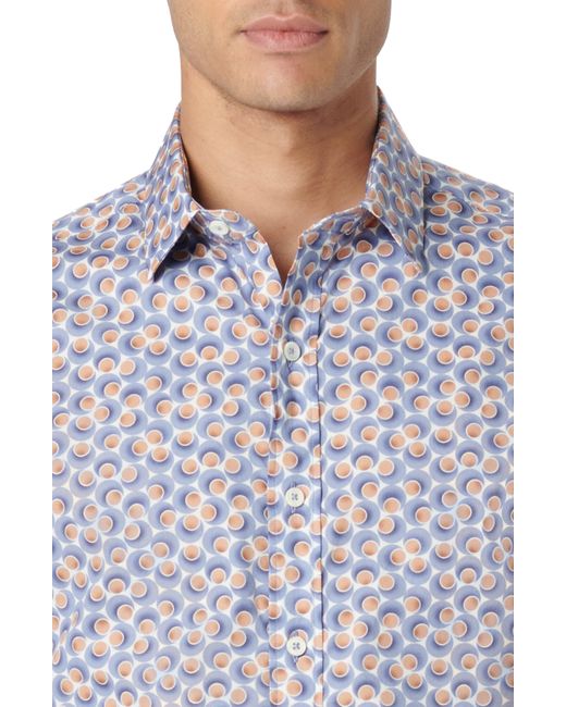 Bugatchi Blue Orson Dot Print Short Sleeve Stretch Cotton Button-up Shirt for men