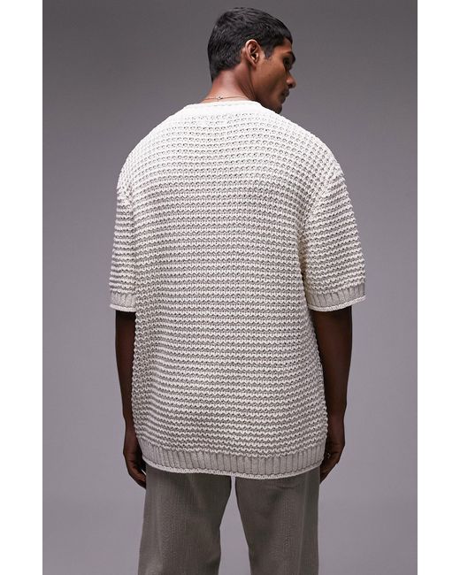 Topman Gray Oversize Textured Cotton Knit T-shirt for men