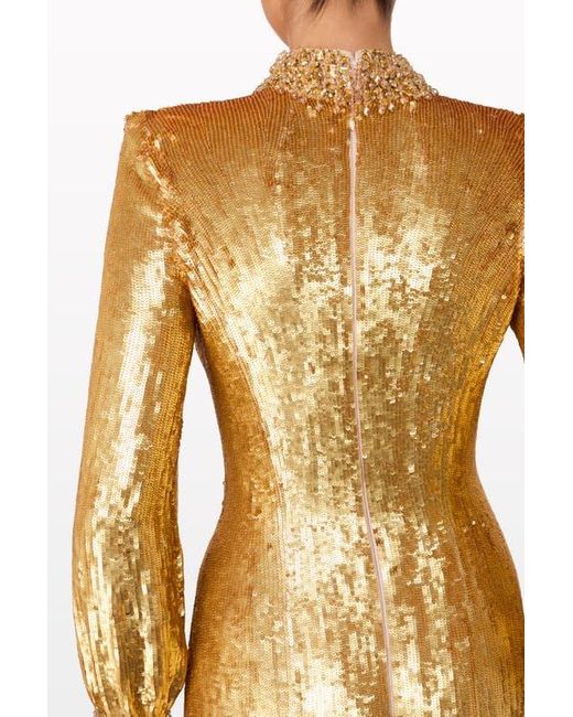 Jenny Packham Metallic Opium Sequin-Embellished High-Neck Gown