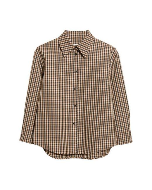 Jil Sander Brown Classic Check Three-Quarter Sleeve Crop Button-Up Shirt