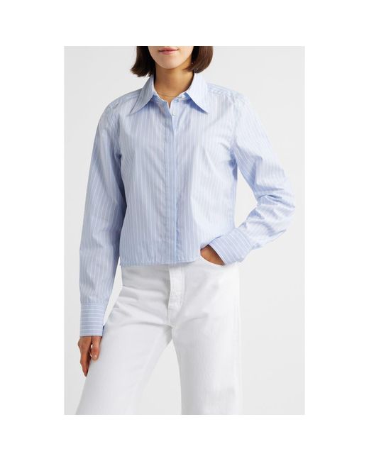 FRAME Blue The Modern Collar Stripe Crop Button-Up Shirt