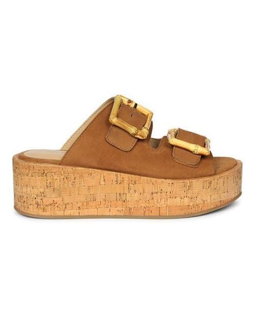 Jelavu Brown Corkie Wedge Cork Sandals With Double Suede Strap