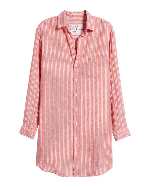 Frank & Eileen Pink Mary Stripe Long Sleeve Linen Shirtdress